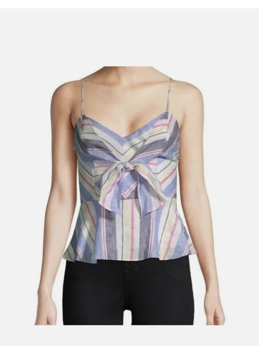 Parker Whitney Striped Tie Front Peplum Linen Top